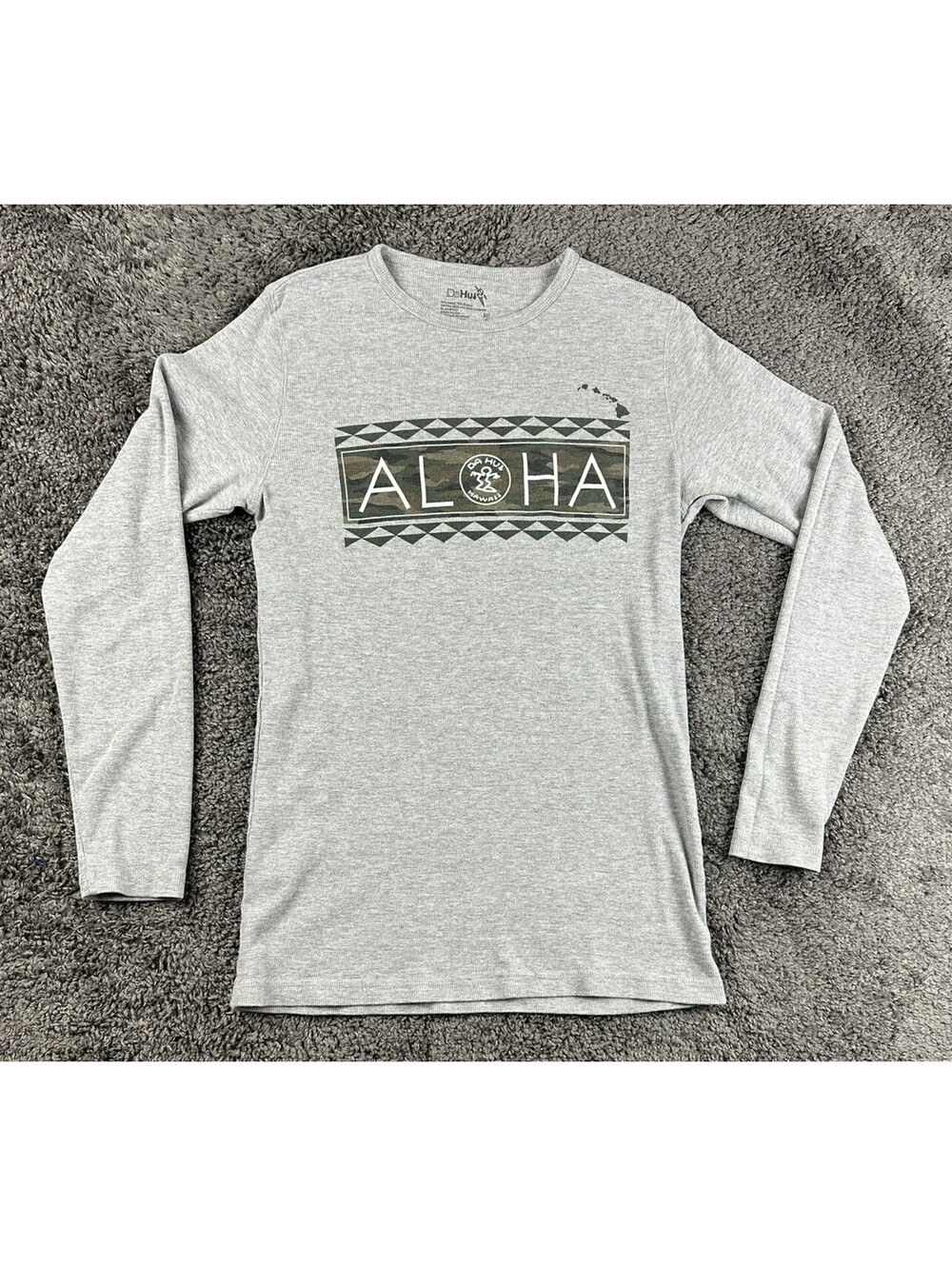 Da Hui Hawaii Mens Large L Thermal Long Sleeve Shirt Grey Aloha Surf Camo Logo